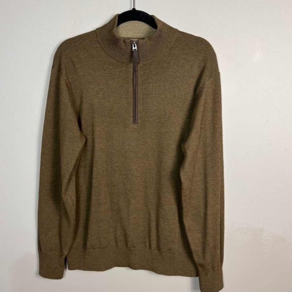 Orvis Men's Quarter Zip‎ Sweater Medium Brown Merino Wool Gentleman Heritage